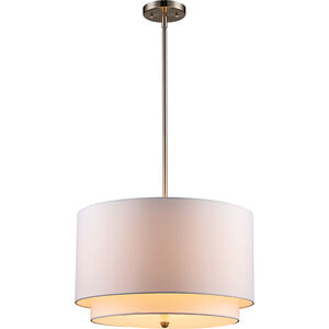 Schiffer 3 Light 18 inch Brushed Nickel Pendant Ceiling Light in Ivory Fabric Drum - Double Shade