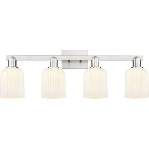 Downtown Urban Bridal Veil 4 Light 32 inch Brushed Satin Nickel Bath Vanity Light Wall Light in Gloss White Glass