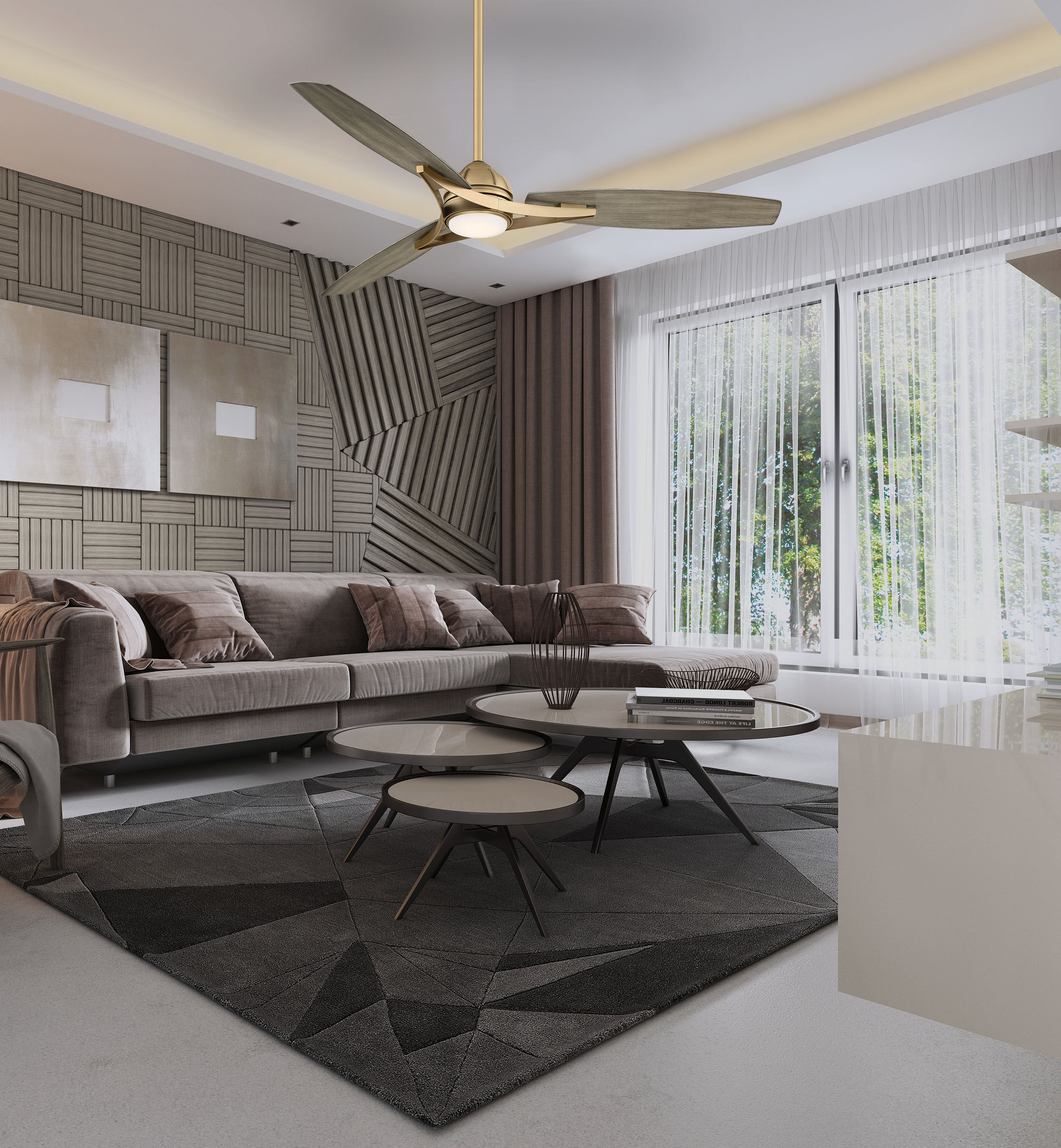 Molino 65 inch Soft Brass with Seashore Grey Blades Indoor/Outdoor Ceiling Fan