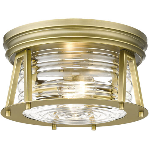 Cape Harbor 2 Light 12 inch Rubbed Brass Flush Mount Ceiling Light
