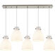 Newton Bell 5 Light 39.75 inch Brushed Satin Nickel Linear Pendant Ceiling Light in White Glass