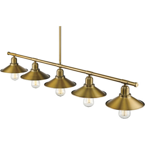 Casa 5 Light 51.5 inch Factory Brass Linear Chandelier Ceiling Light in Factory Brass Steel