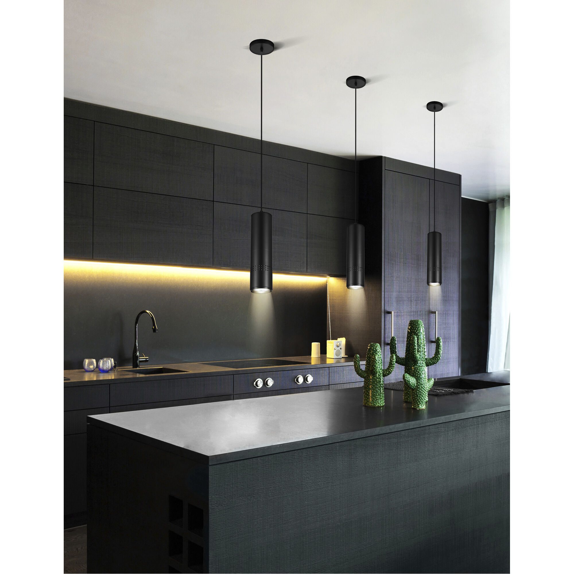 Stowe LED 3 inch Black and Wood Down Mini Pendant Ceiling Light