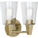 Wheatley 2 Light 11 inch Modern Brass Wall Sconce Wall Light in Clear Glass