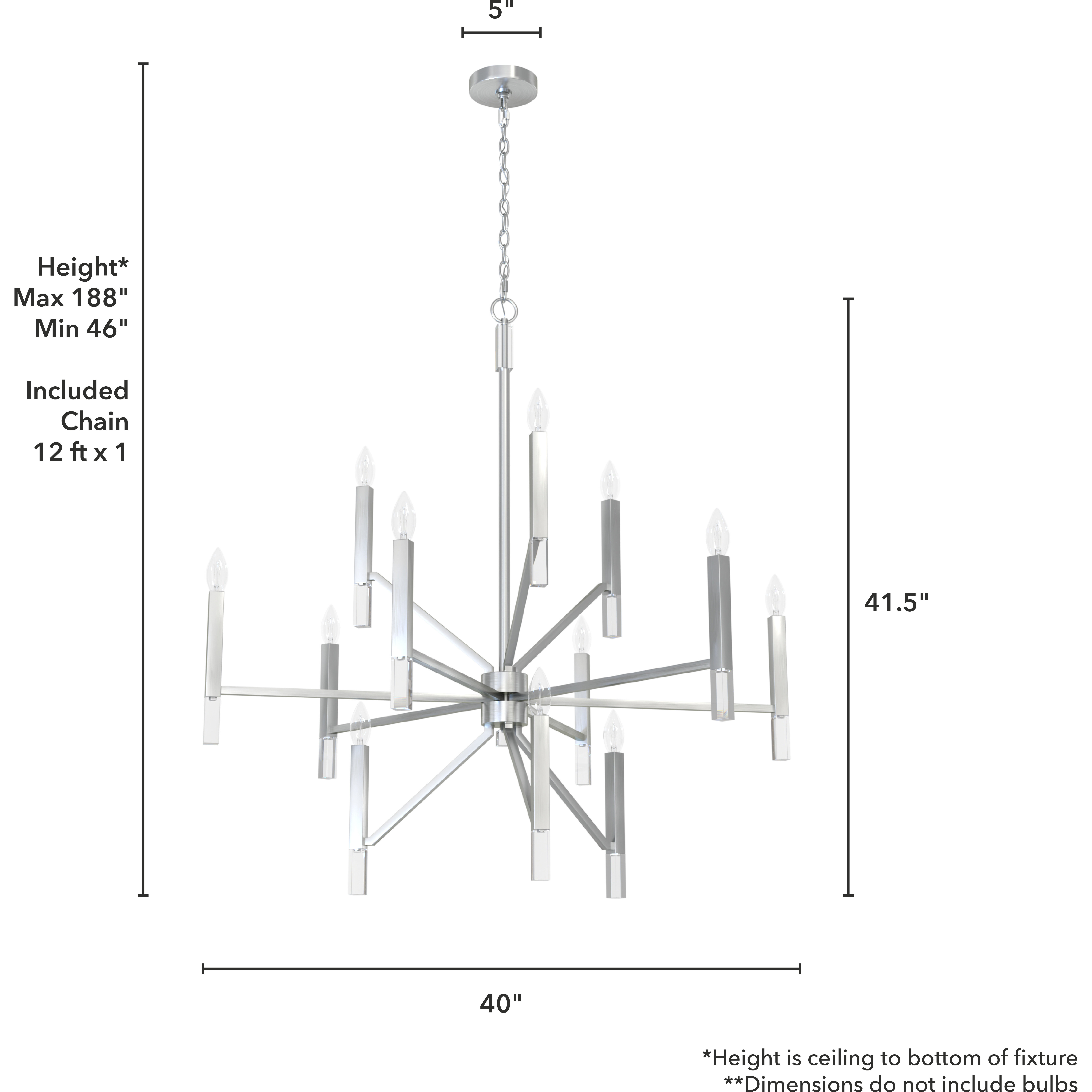 Sunjai 12 Light 40 inch Brushed Nickel Three Tier Chandelier Ceiling Light