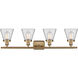 Ballston Small Cone 4 Light 36 inch Brushed Brass Bath Vanity Light Wall Light in Clear Glass