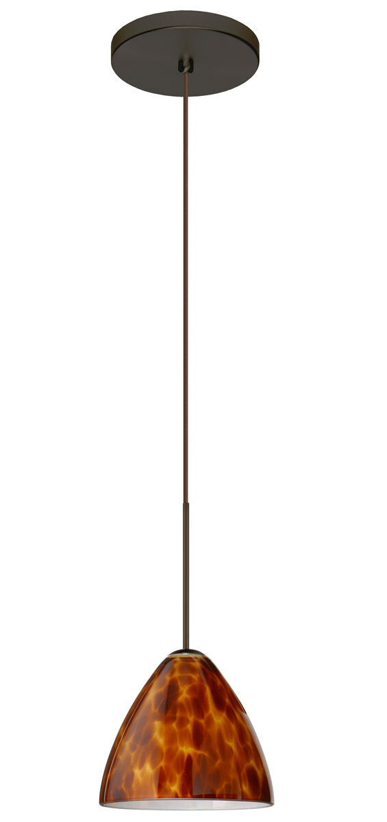 Mia 1 Light Bronze Pendant Ceiling Light in Incandescent, Amber Cloud Glass