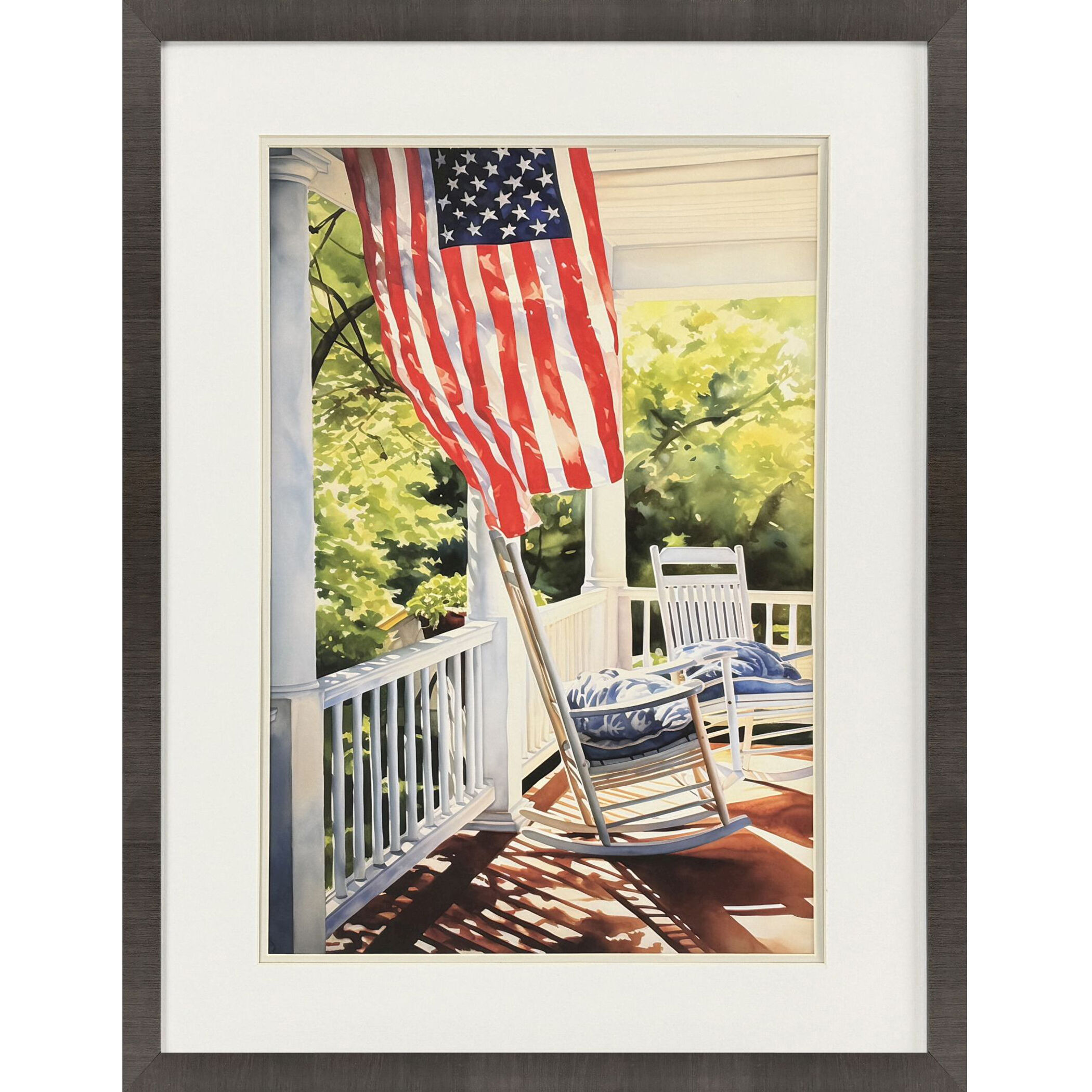 Vintage Porch Blue and Green and Red and Brown Framed Art, Propac