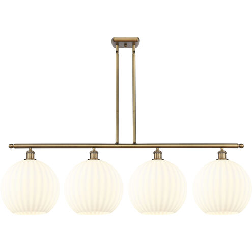 Ballston White Venetian 4 Light 50.25 inch Brushed Brass Stem Hung Island Light Ceiling Light