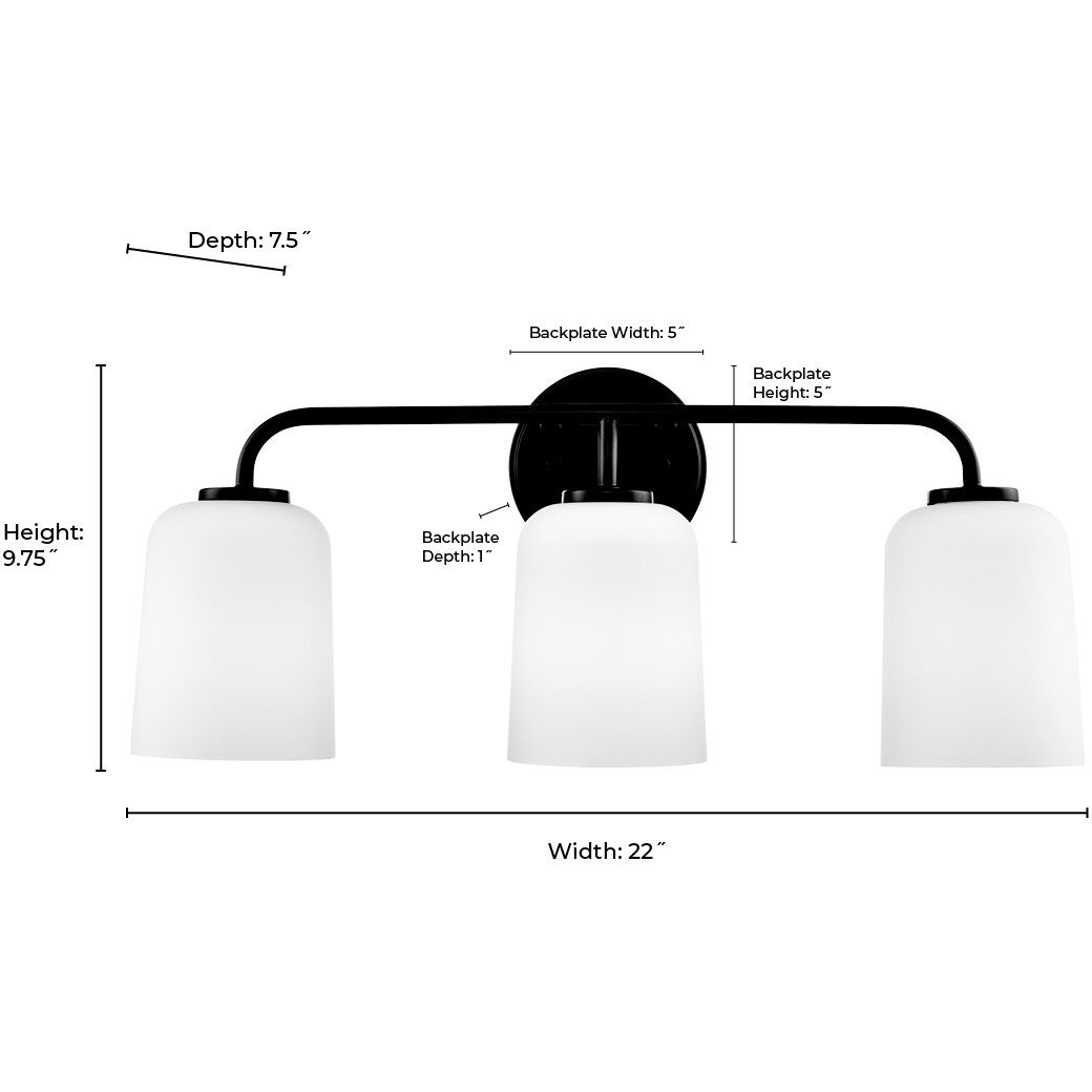 Laphia 3 Light 22 inch Matte Black Bathroom Vanity Light Wall Light