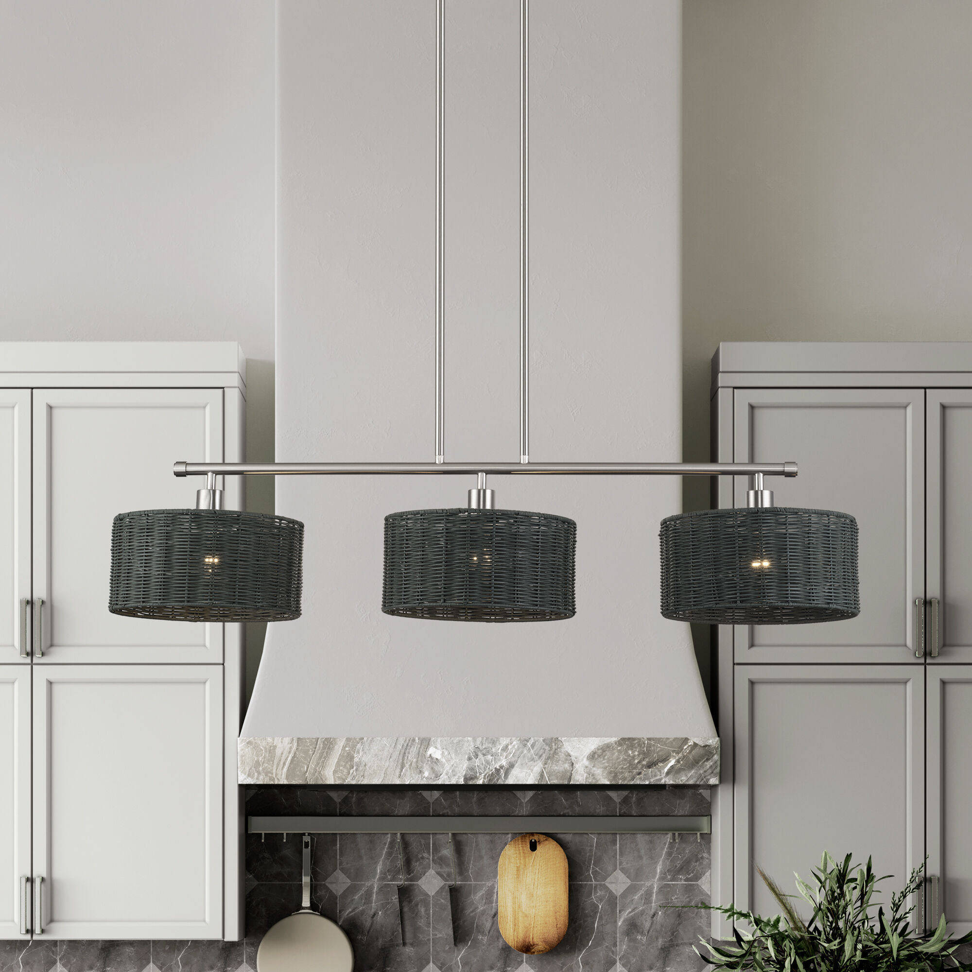 Weavington 3 Light 46 inch Brushed Nickel Linear Chandelier Ceiling Light, Extra Large