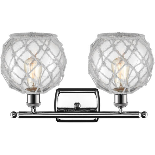 Ballston Farmhouse Rope LED 16 inch Polished Chrome Bath Vanity Light Wall Light in Clear Glass with White Rope, Ballston