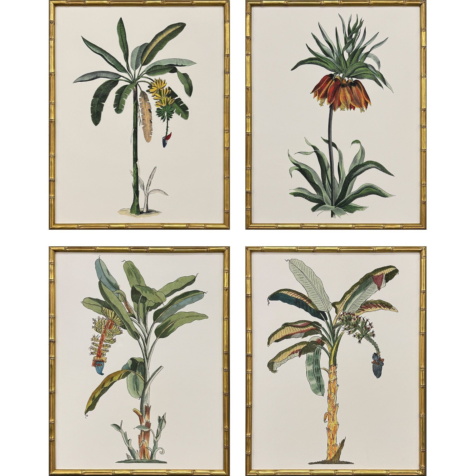 Contemporary Palm Green and Brown and Multi and Beige Framed Art