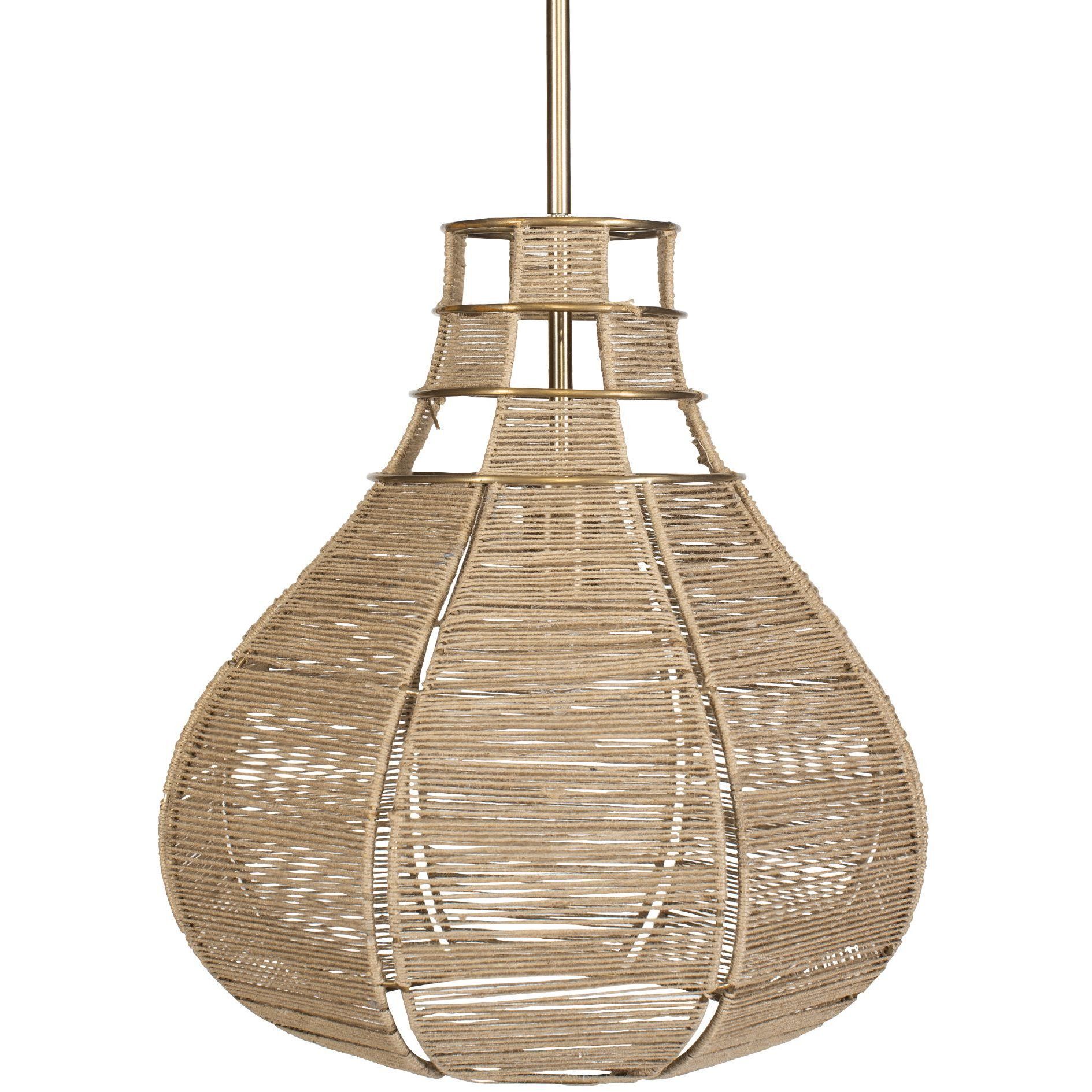 Hestia 1 Light 16 inch Natural Beige Rope and Antique Brass Pendant Ceiling Light