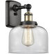 Ballston Large Bell LED 8 inch Black Antique Brass Sconce Wall Light in Clear Glass