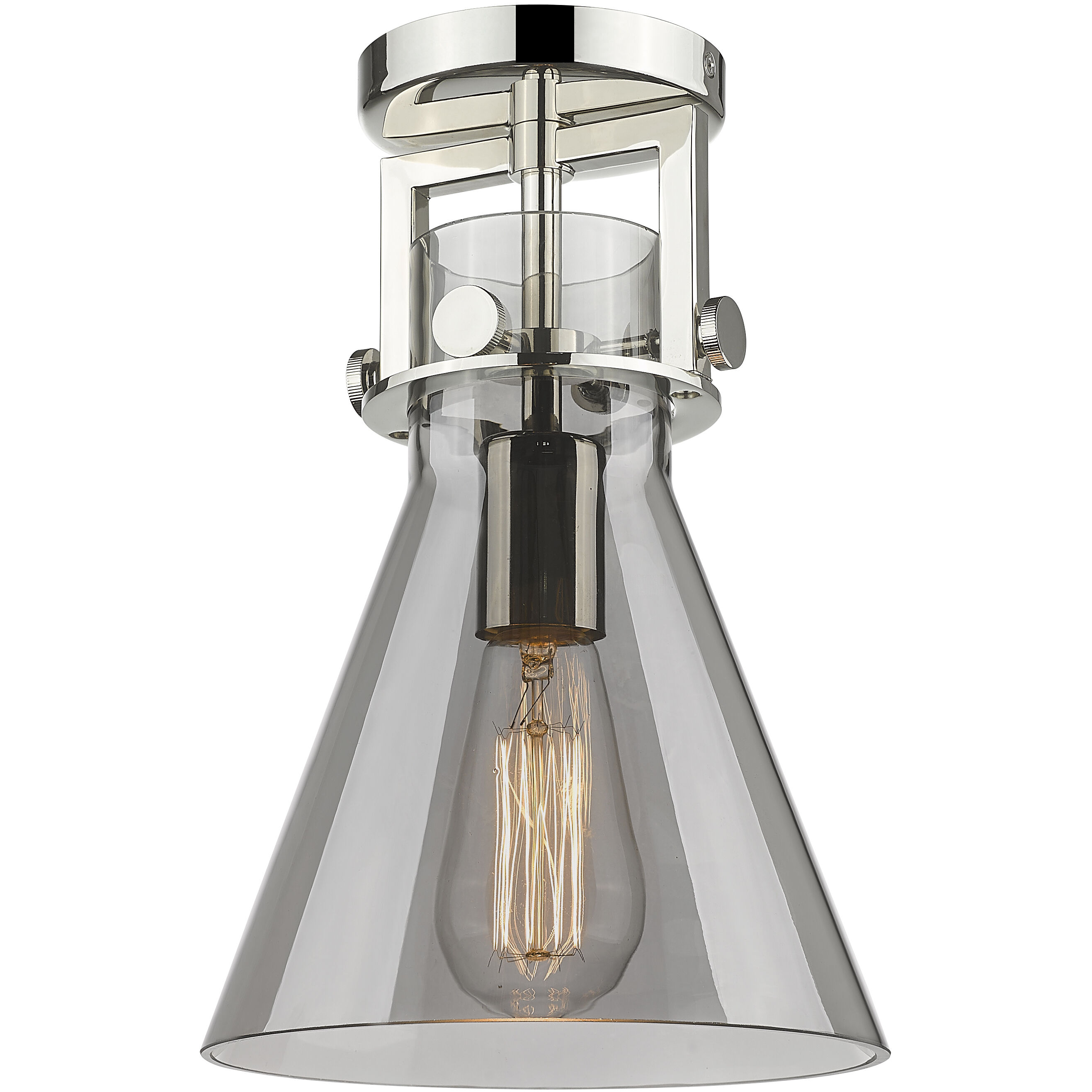 Newton Cone 1 Light 8 inch Polished Nickel Flush Mount Ceiling Light in Light Smoke Glass