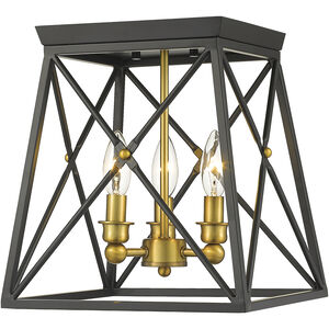 Trestle 3 Light 11 inch Matte Black and Olde Brass Flush Mount Ceiling Light