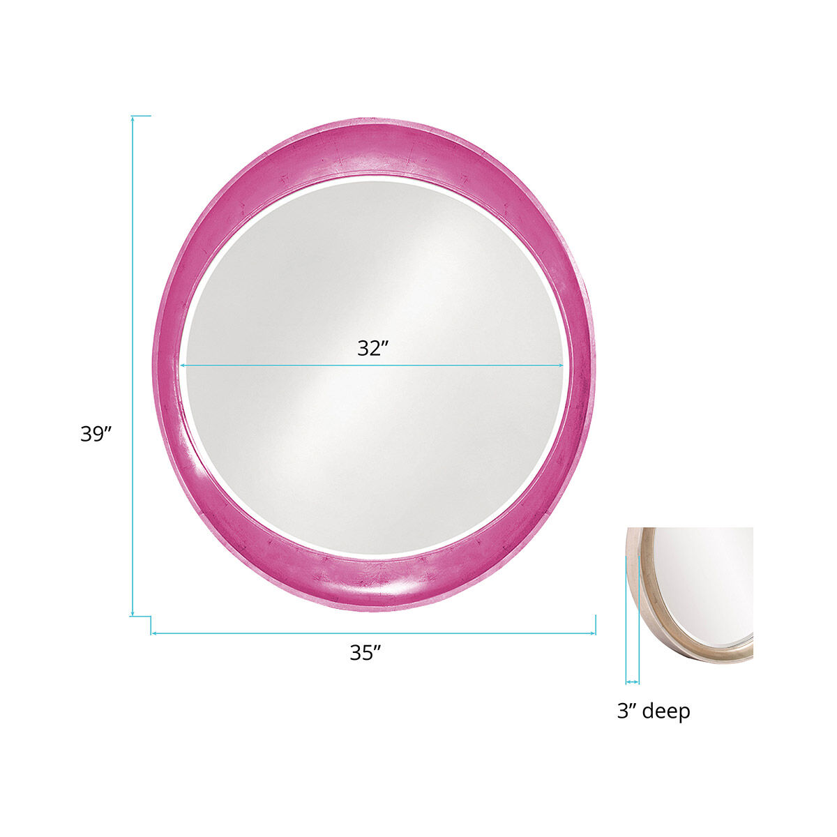 Ellipse 39 X 35 inch Glossy Hot Pink Wall Mirror
