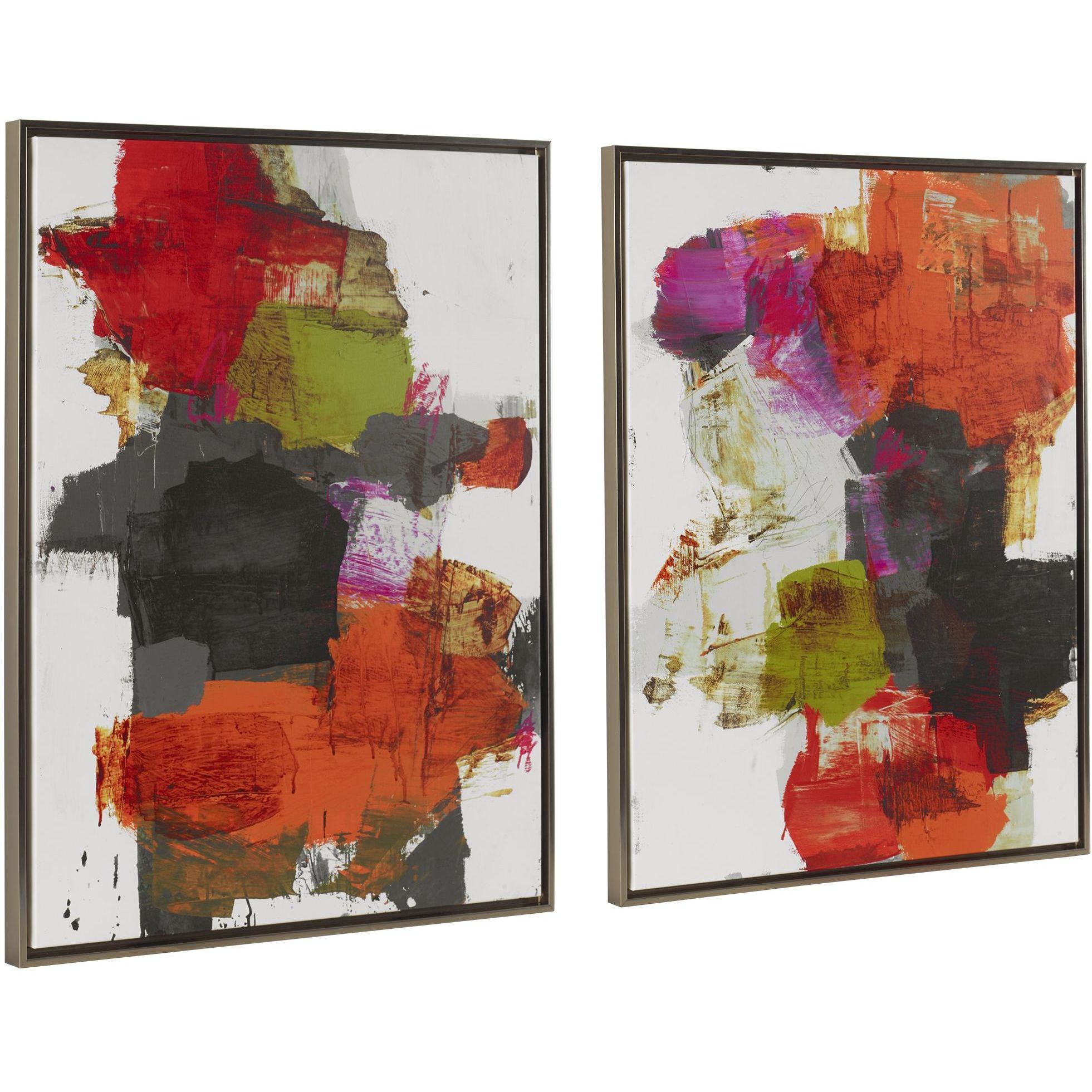 Tried And True Multi-Colored and Bronze Gold Framed Abstract Art, Set of 2
