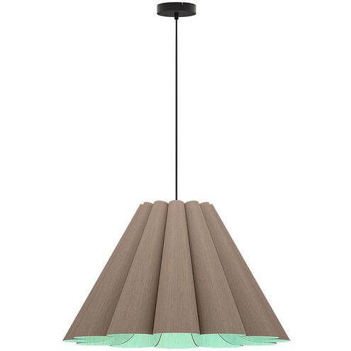 Lora 27.5 inch Grey Oak Pendant Ceiling Light in Grey Oak/Light Petrol, 28 in