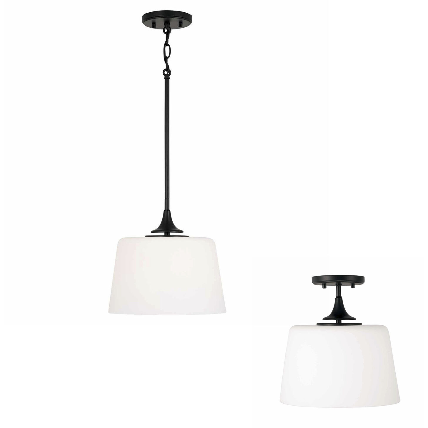 Presley 1 Light 11.75 inch Matte Black Semi-Flush Mount Ceiling Light, Convertible Dual Mount