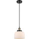 Ballston Large Bell LED 8 inch Black Antique Brass Mini Pendant Ceiling Light in Matte White Glass, Black Textured