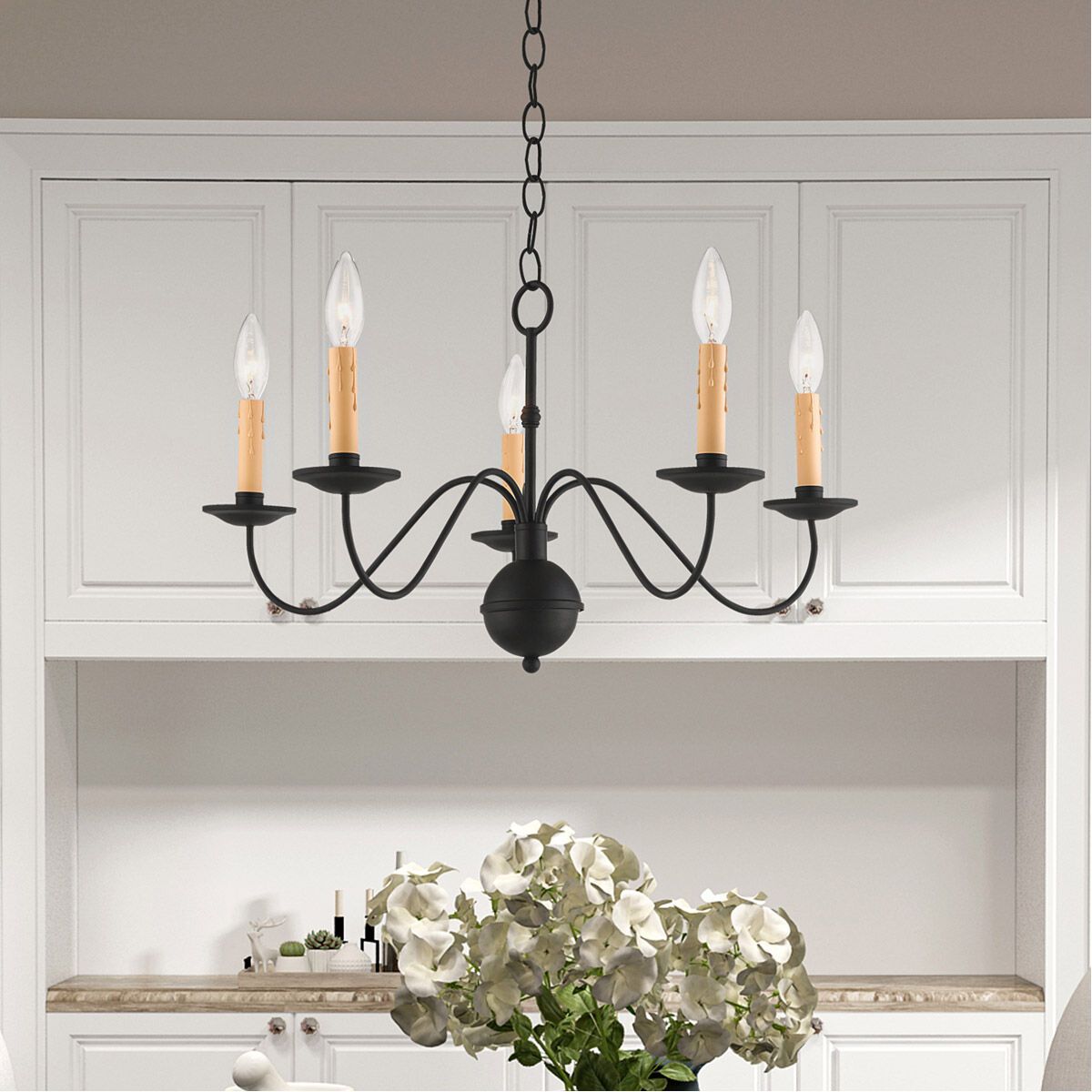 Heritage 5 Light 24 inch Black Chandelier Ceiling Light