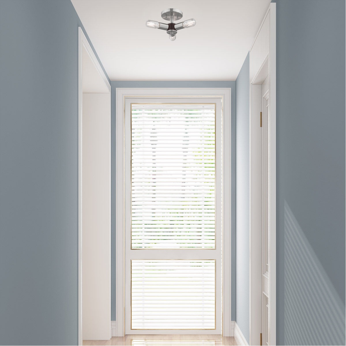 Copenhagen 3 Light 14 inch Brushed Nickel Semi-Flush Mount Ceiling Light