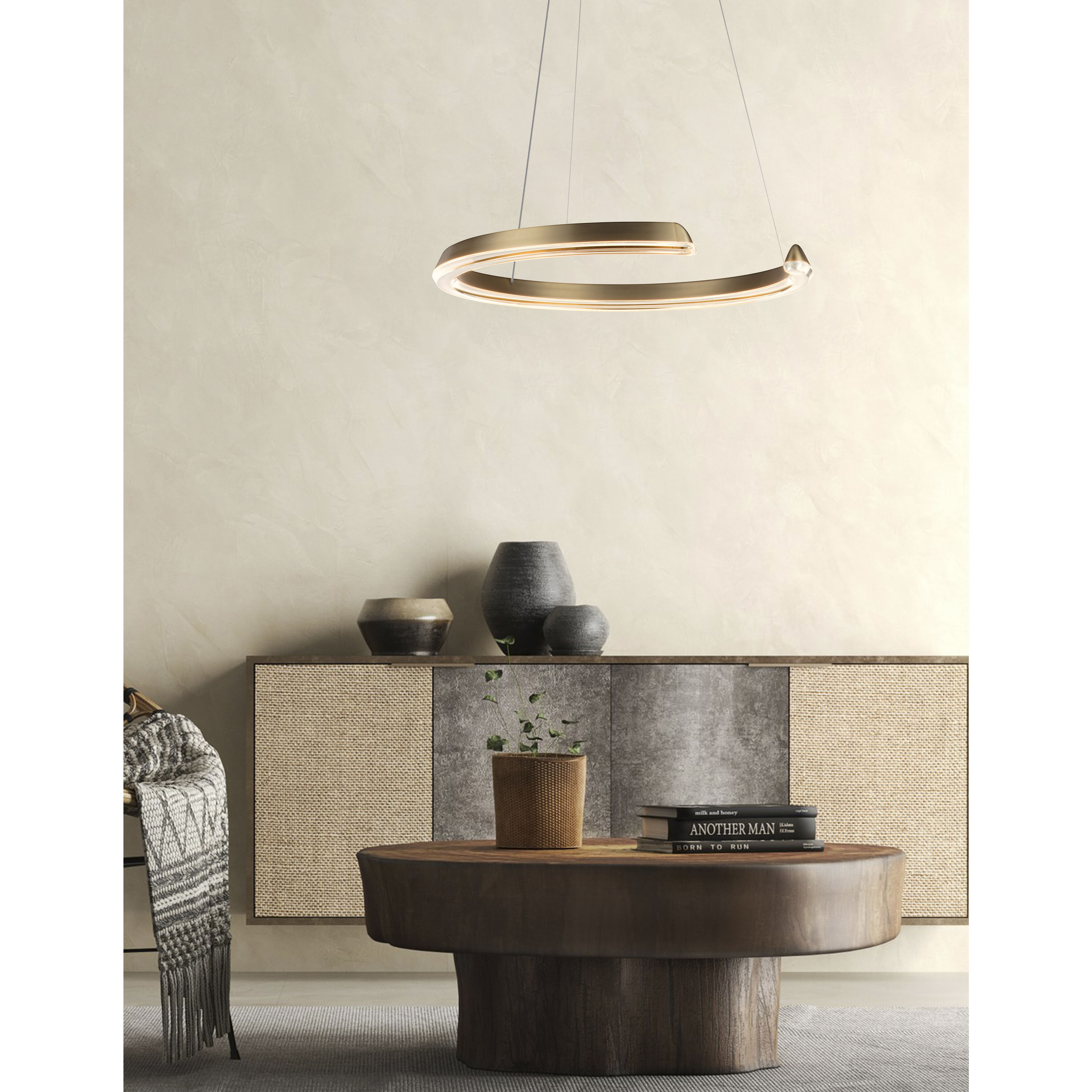 Solaire LED 23.6 inch Satin Antique Brass Pendant Ceiling Light