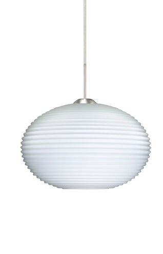 Pape 1 Light Satin Nickel Pendant Ceiling Light in Opal Ribbed Glass, Incandescent