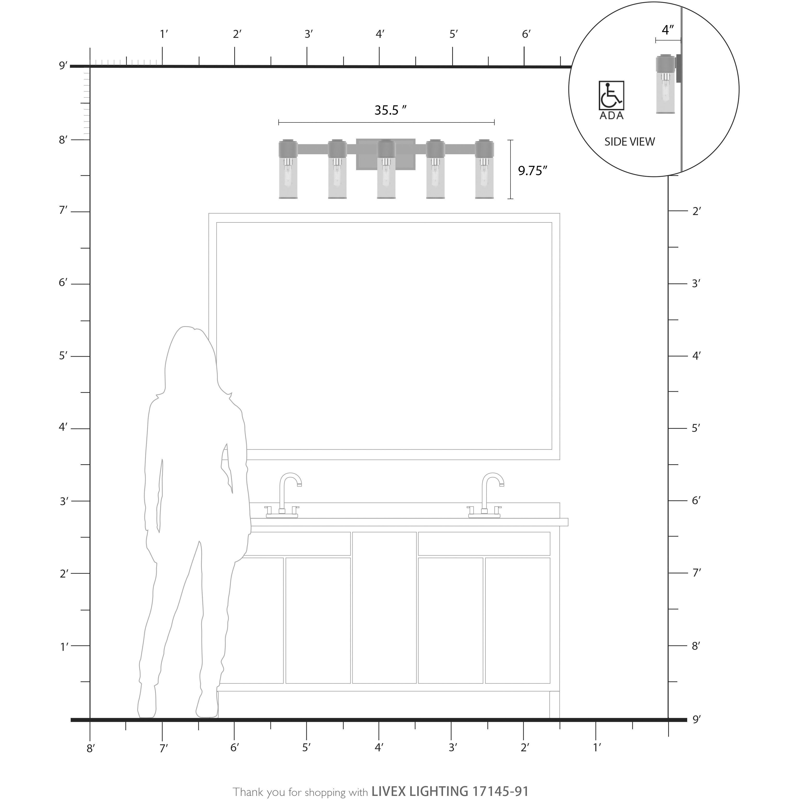 Quincy 5 Light 35.5 inch Brushed Nickel Vanity Wall Sconce Wall Light, Large