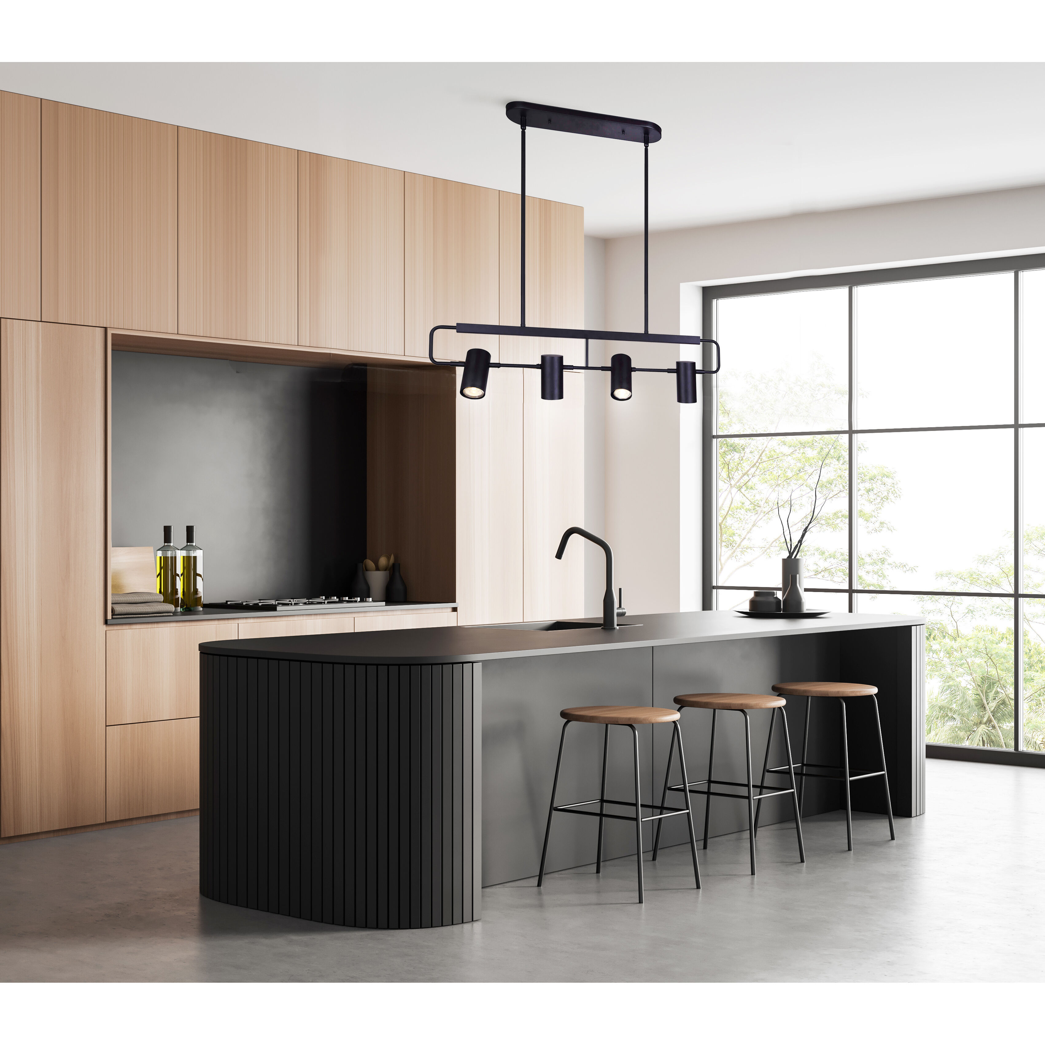 Leal 4 Light Black Suspended Track Ceiling Light