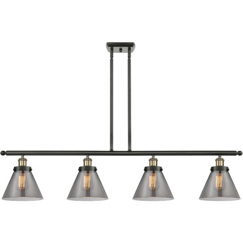 Ballston Large Cone 4 Light 48 inch Black Antique Brass Island Light Ceiling Light in Plated Smoke Glass