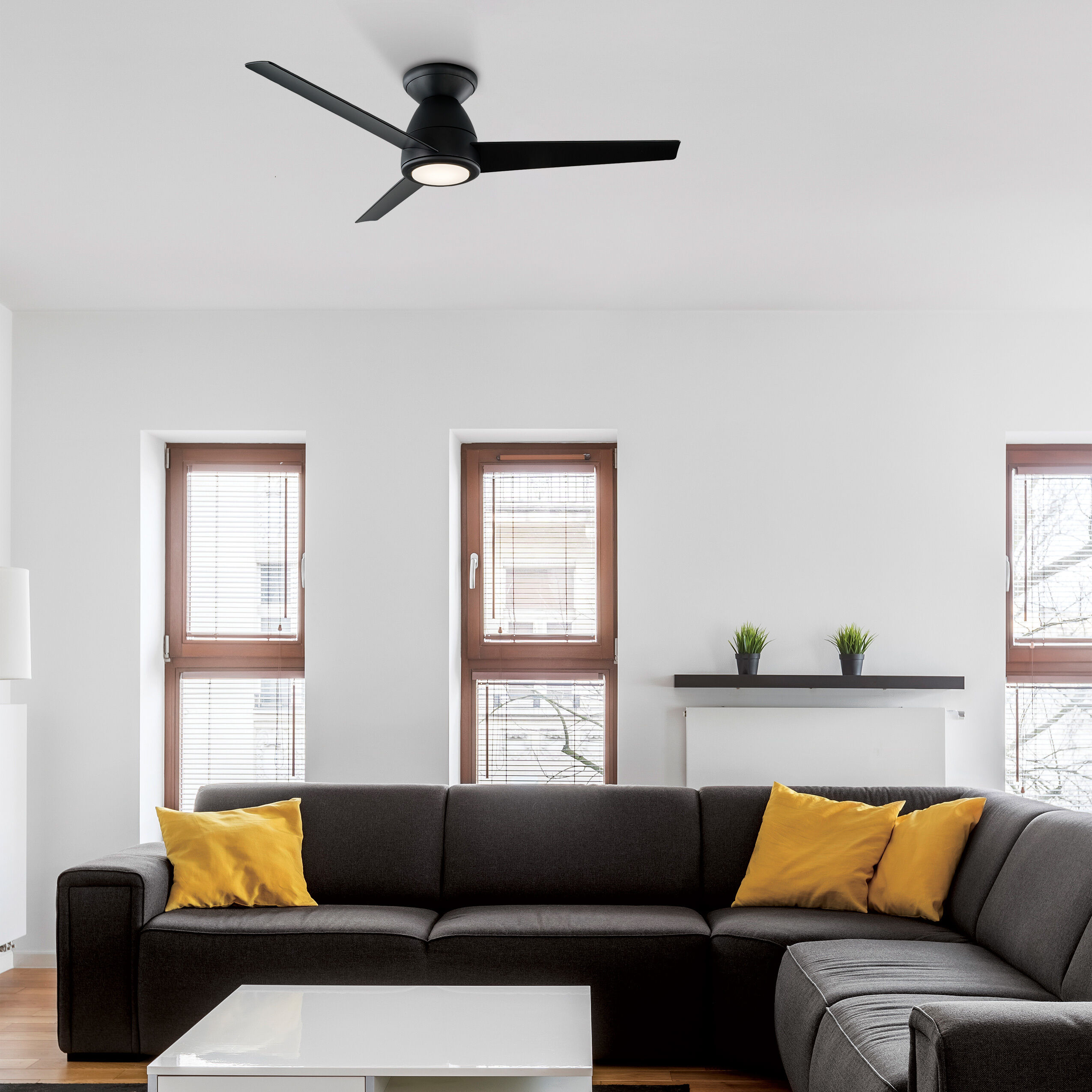 Tip Top 44 inch Brushed Aluminum Flush Mount Ceiling Fan in 2700K
