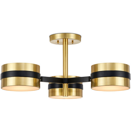 Heybrook 3 Light 26 inch Polished Brass/Black/White Semi-Flush Mount Ceiling Light