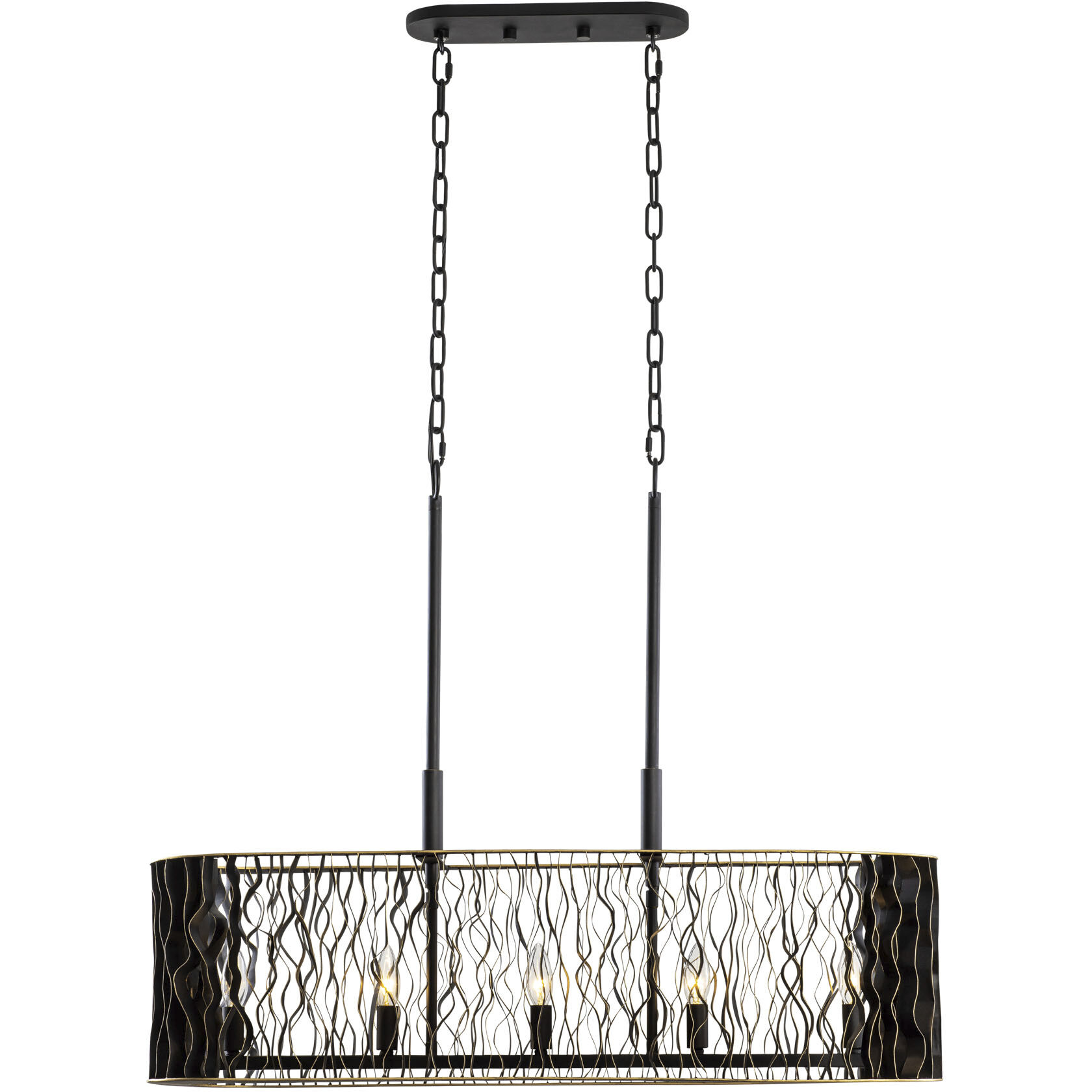 Estela 5 Light 36 inch Matte Black and French Gold Linear Pendant Ceiling Light, Smithsonian Collaboration
