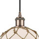 Ballston Farmhouse Rope LED 8 inch Antique Copper Mini Pendant Ceiling Light in White Glass with Brown Rope, Ballston
