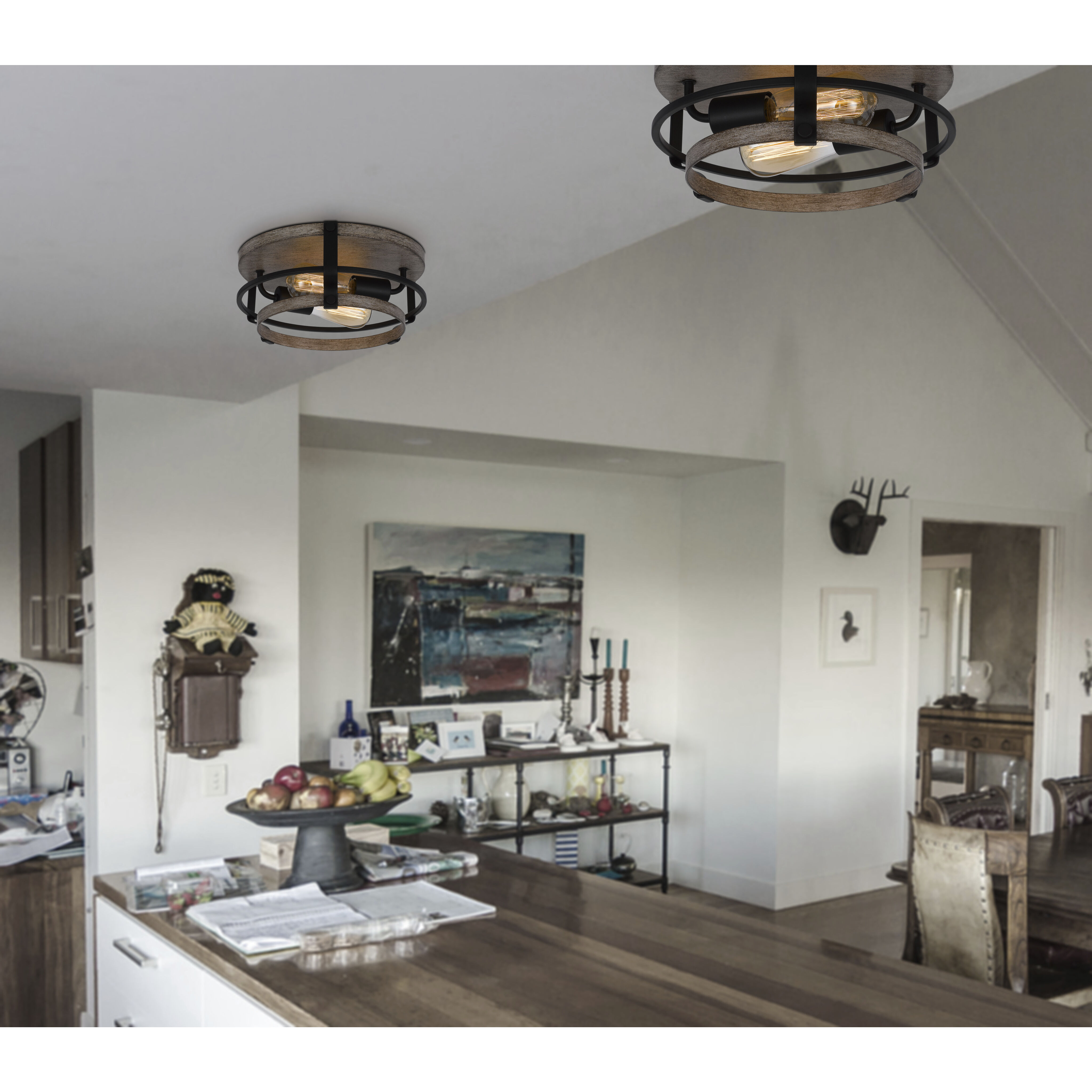 Clarita 2 Light 13 inch Drifted Wood and Black Semi Flush Mount Ceiling Light