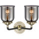 Nouveau Small Bell 2 Light 13 inch Black Antique Brass Bath Vanity Light Wall Light in Plated Smoke Glass, Nouveau