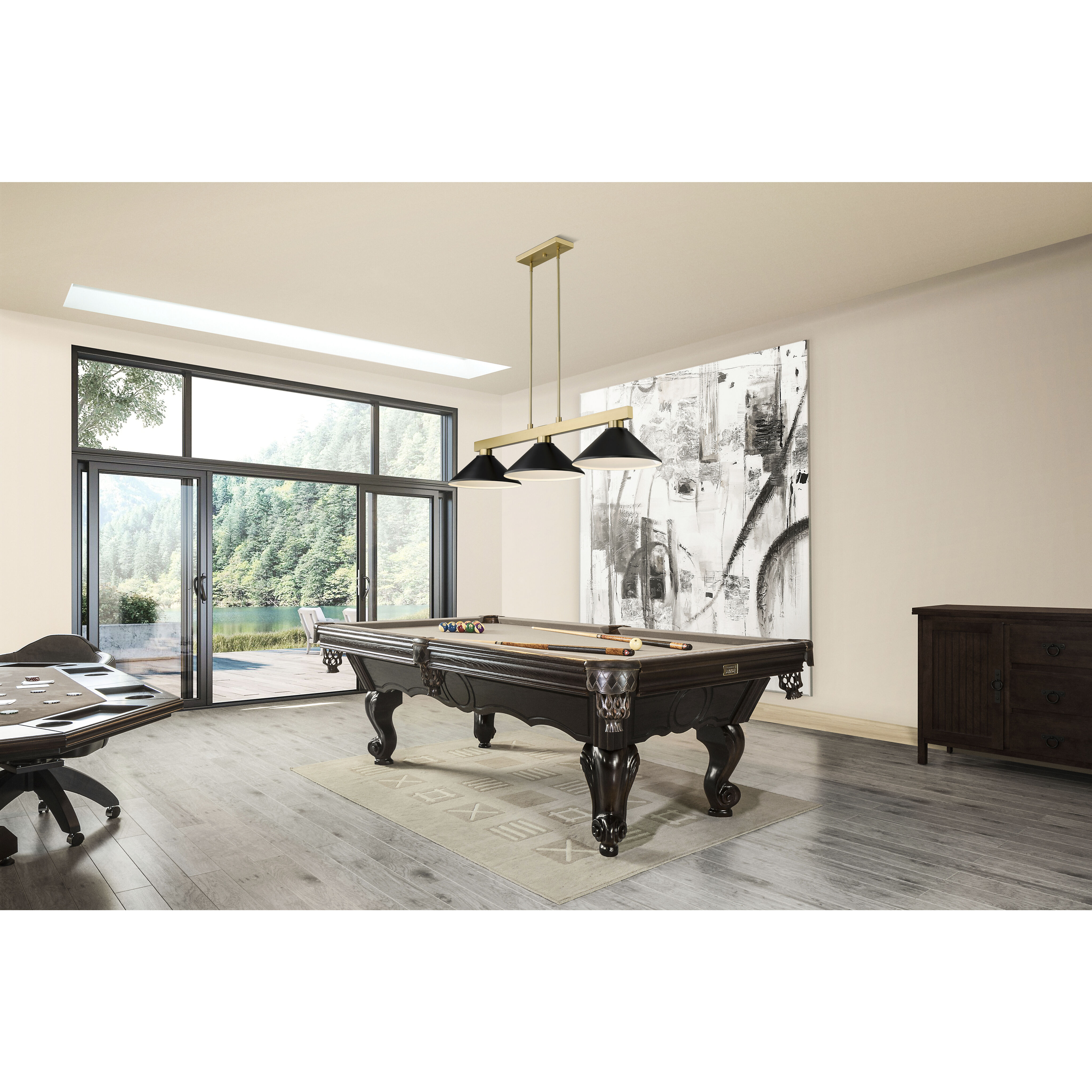 Cobalt 3 Light 49.75 inch Modern Gold Billiard Light Ceiling Light in Matte Black Steel