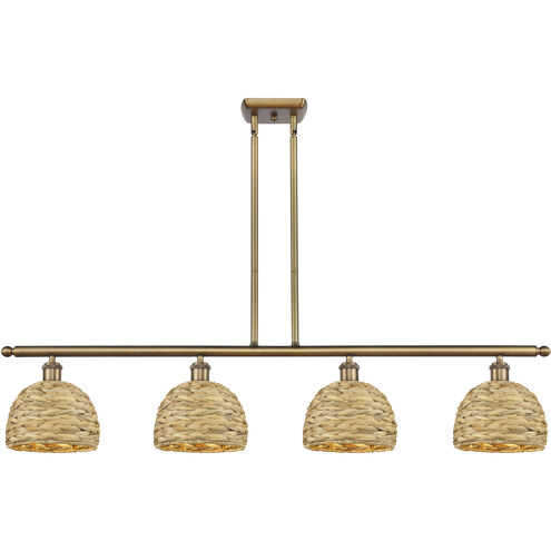Woven Rattan Island Light Ceiling Light in Brushed Brass