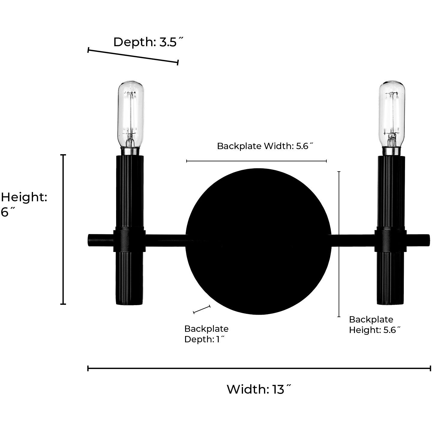Skyva 2 Light 13 inch Matte Black Bathroom Vanity Light Wall Light