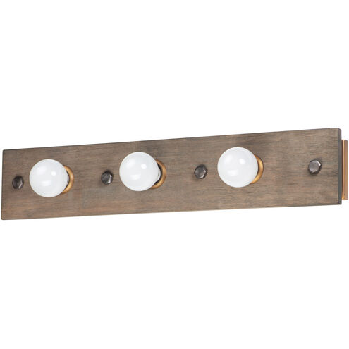 Plank 3 Light 30 inch Weathered Wood/Antique Brass Vanity Light Wall Light