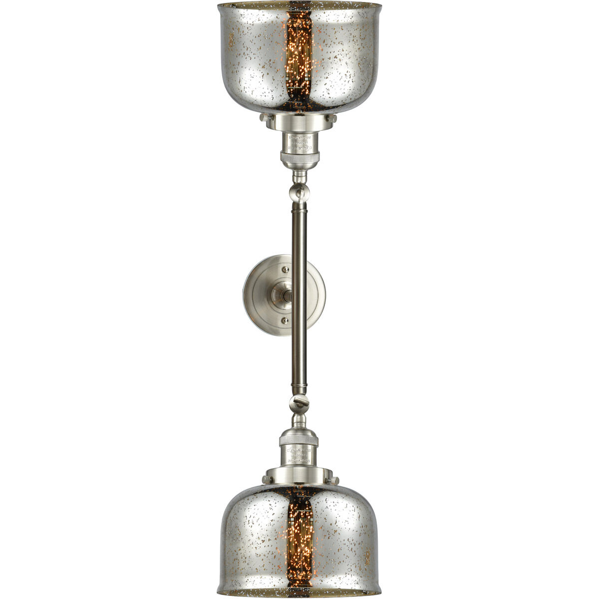 Franklin Restoration Large Bell 2 Light 18 inch Brushed Satin Nickel Bath Vanity Light Wall Light in Silver Plated Mercury Glass, Franklin Restoration