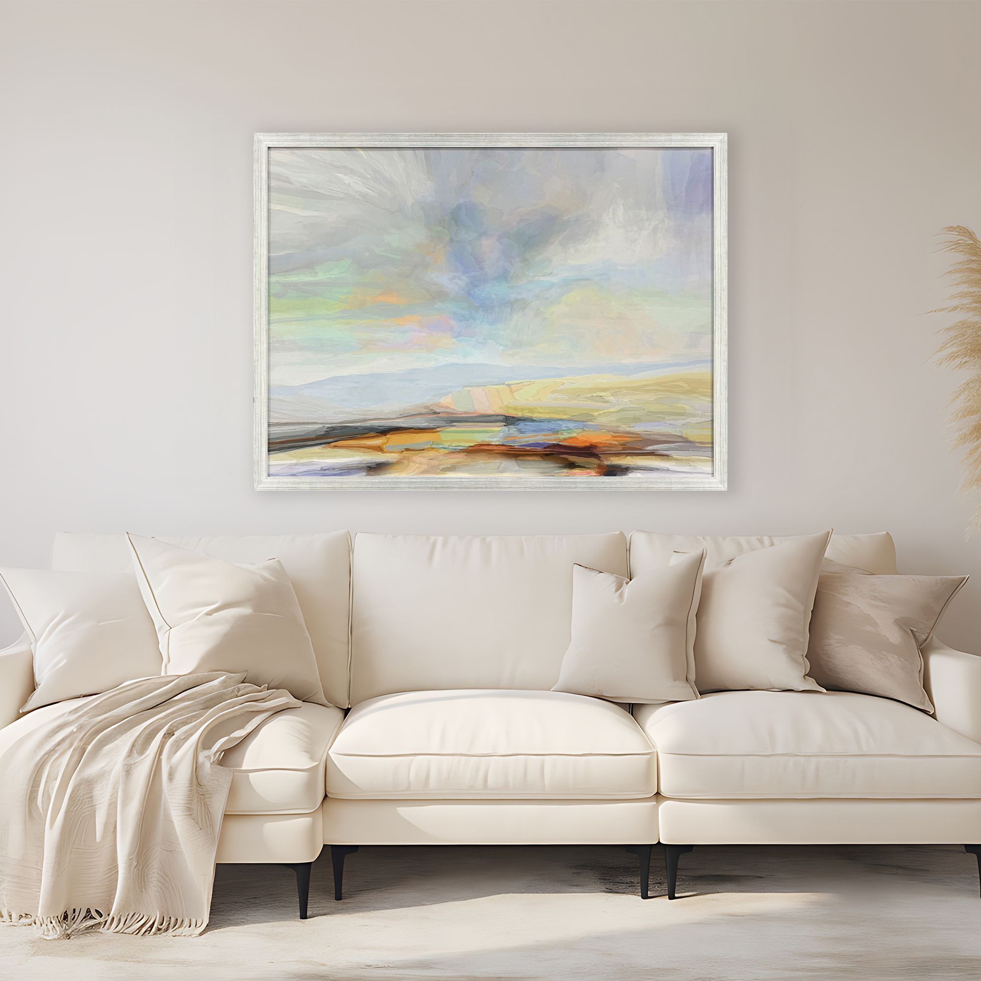 Blue Sky 4 Blue and Green and Multi and Orange Framed Art