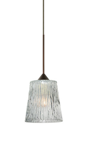 Nico 1 Light Bronze Pendant Ceiling Light in Clear Stone Glass, Halogen