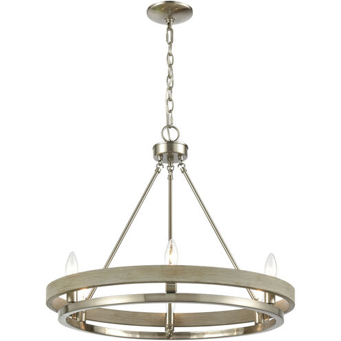 Ramsey 6 Light 24 inch Satin Nickel with Beechwood Chandelier Ceiling Light
