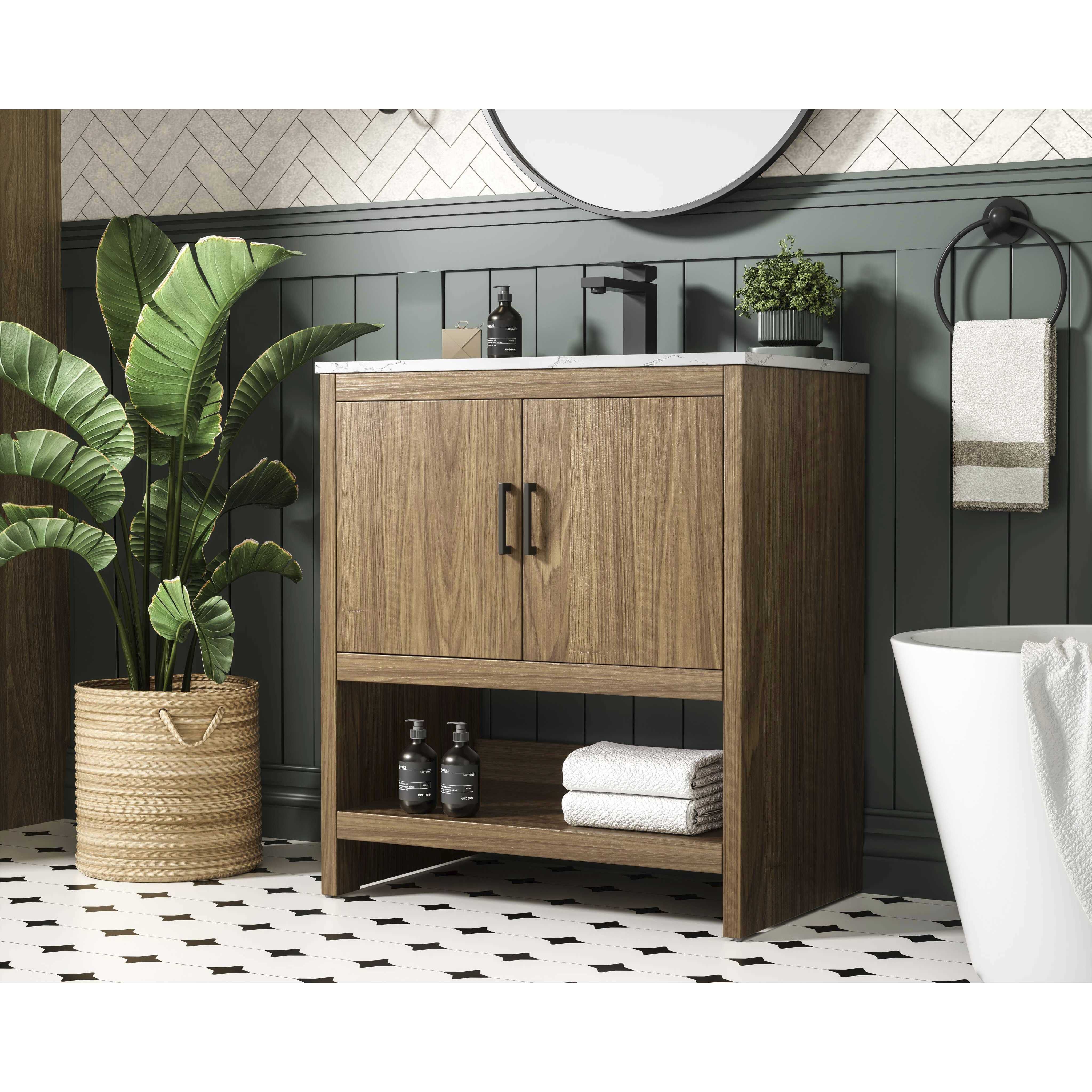 Ira 30 X 34 inch Walnut Brown Bathroom Vanity Cabinet