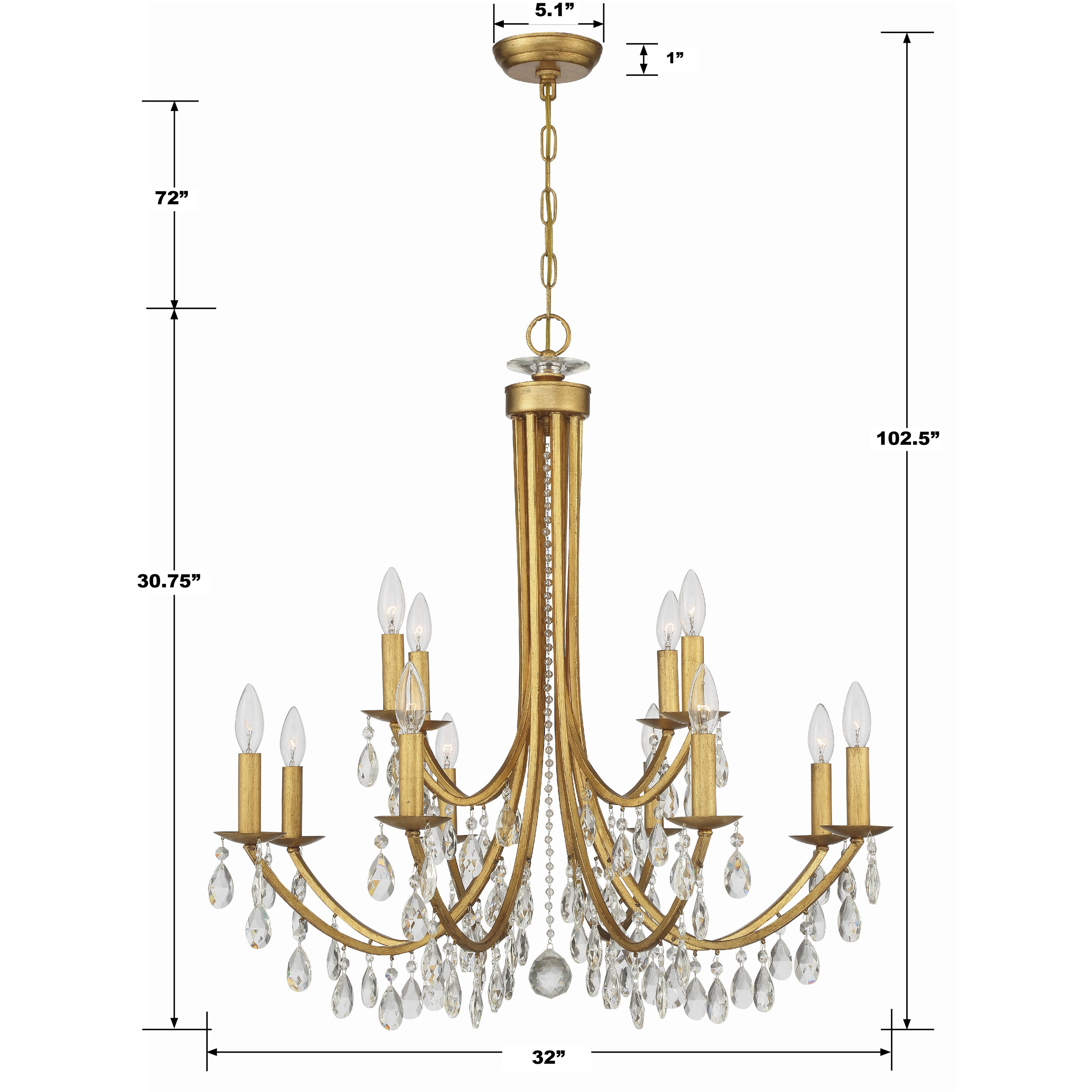 Bridgehampton 12 Light 32 inch Antique Gold Chandelier Ceiling Light in Clear Hand Cut