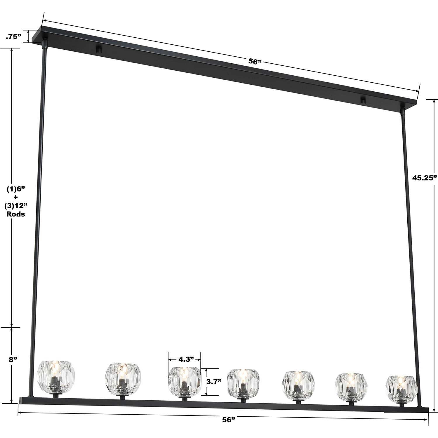 Aragon 7 Light 56 inch Matte Black Linear Chandelier Ceiling Light